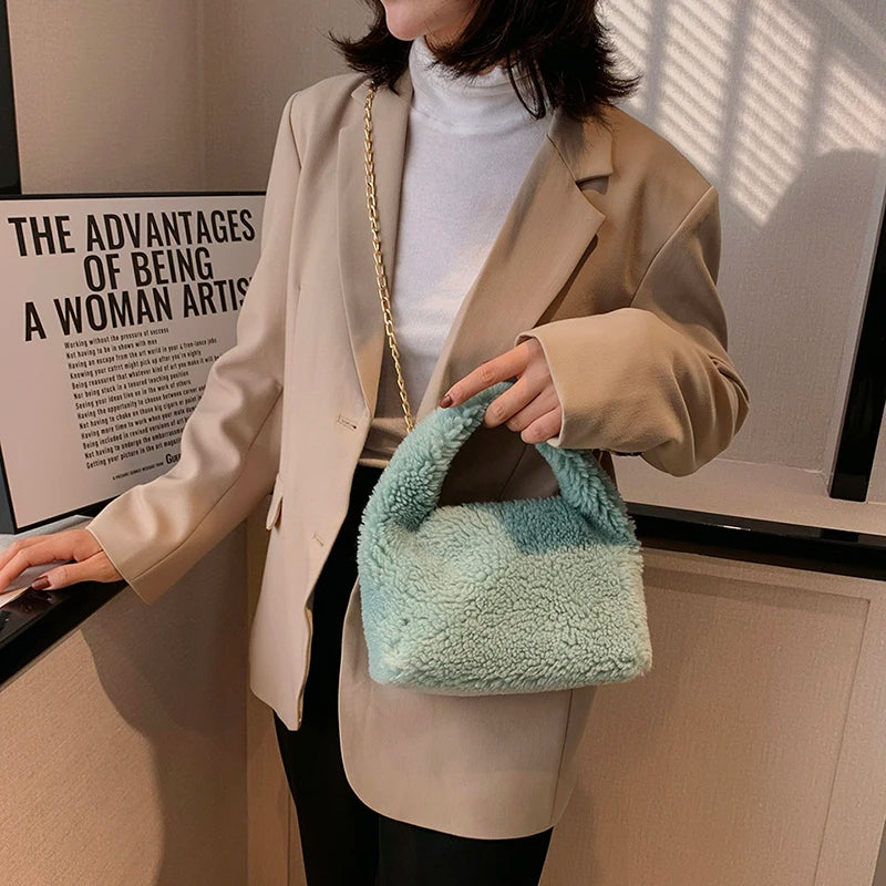 Faux Fur Chain Women's Shoulder Bag Soft Crossbody Bag Handbags