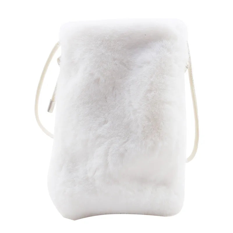 Faux Fur Crossbody Bag for Women Small Solid Cell Phone Purses