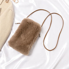 Faux Fur Crossbody Bag for Women Small Solid Cell Phone Purses