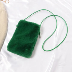Faux Fur Crossbody Bag for Women Small Solid Cell Phone Purses