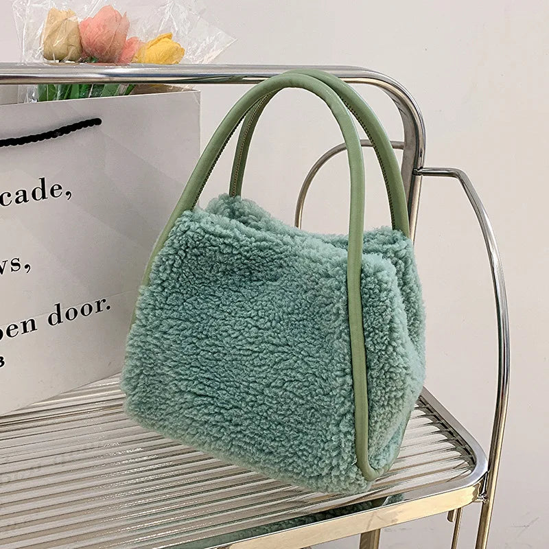 Faux Fur Crossbody Bag Plush Purses Handbags Lambwool Bucket Bag