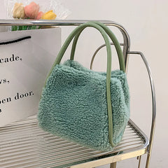Faux Fur Crossbody Bag Plush Purses Handbags Lambwool Bucket Bag