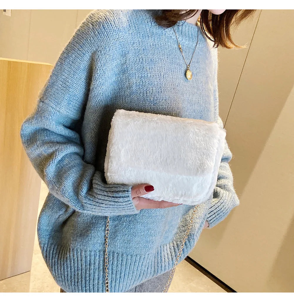 Faux Fur Crossbody Bag for Women Plush Purses and Handbags