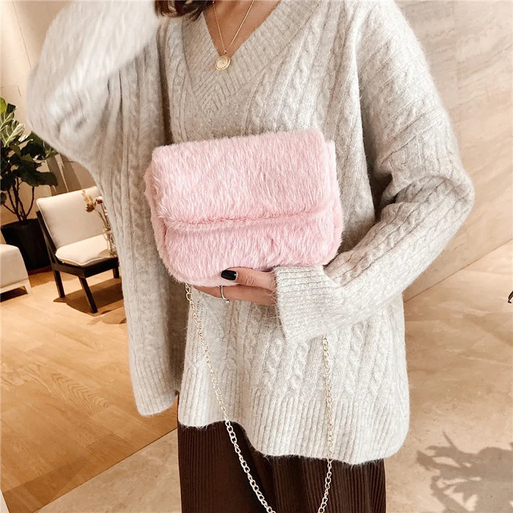 Faux Fur Crossbody Bag for Women Plush Purses and Handbags