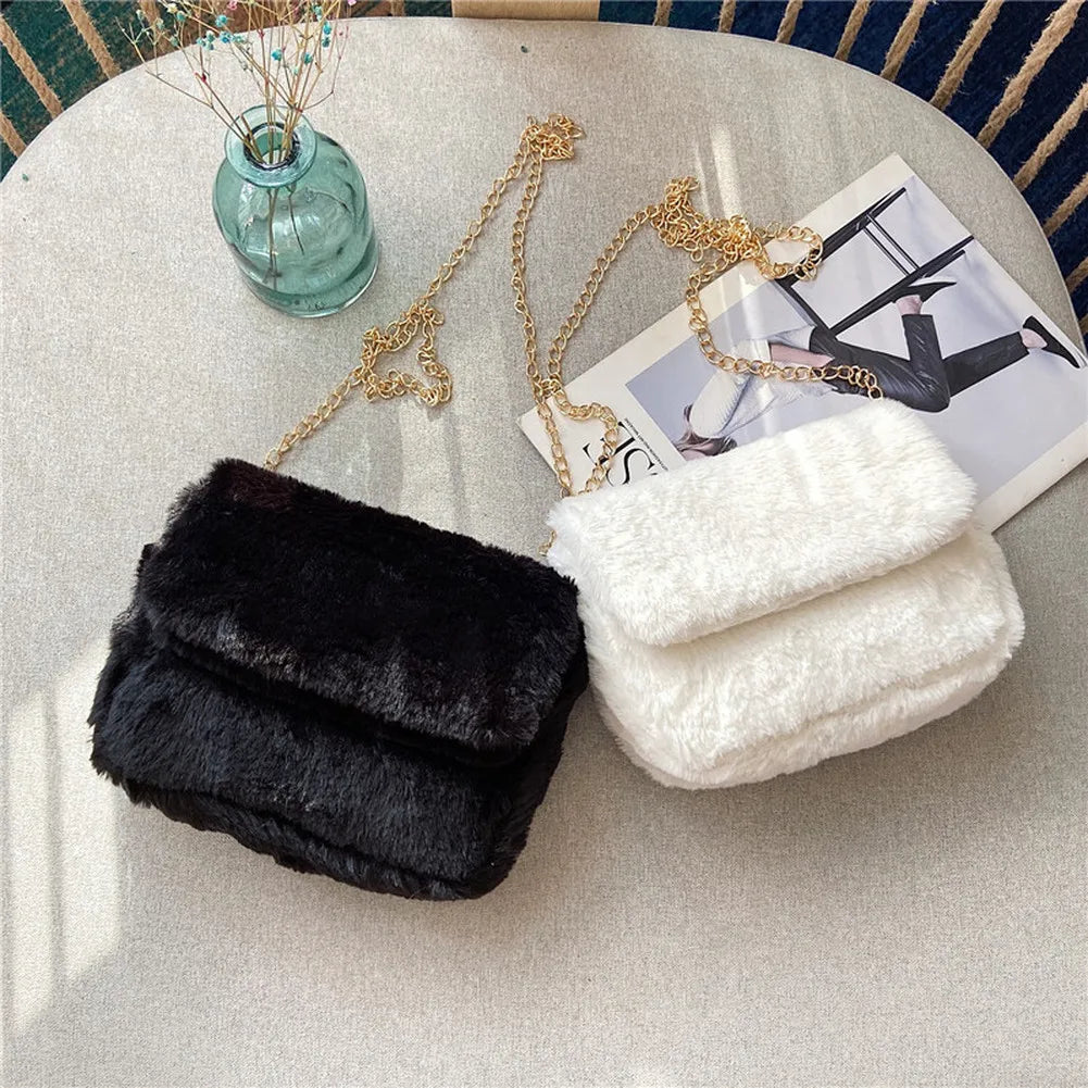 Faux Fur Crossbody Bag for Women Plush Purses and Handbags