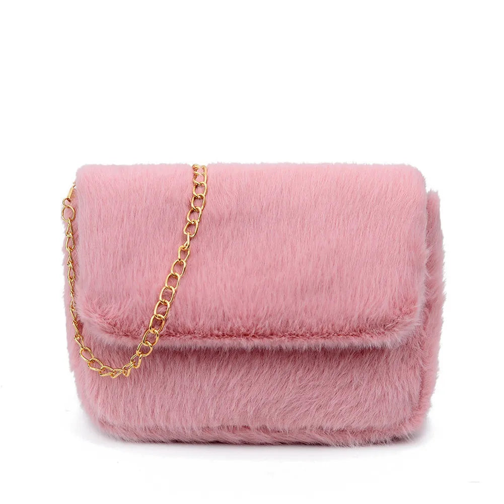Faux Fur Crossbody Bag for Women Plush Purses and Handbags