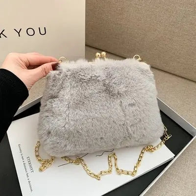 Faux Fur Crossbody Bags for Women Autumn Winter Plush Purses