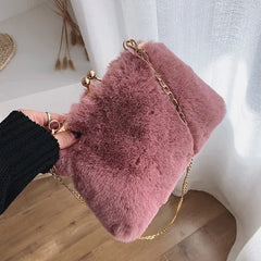 Faux Fur Crossbody Bags for Women Autumn Winter Plush Purses