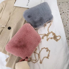 Faux Fur Crossbody Bags for Women Autumn Winter Plush Purses