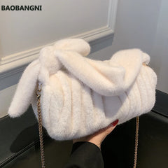 Faux Fur Cylinder Tote Bag Soft Plush Women's Handbag Shoulder Messenger Purse
