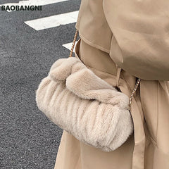 Faux Fur Cylinder Tote Bag Soft Plush Women's Handbag Shoulder Messenger Purse