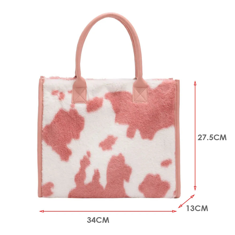 Faux Fur Tote Handbag Women Winter Shopper Ladies Shoulder Bag