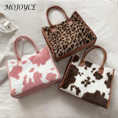 Faux Fur Tote Handbag Women Winter Shopper Ladies Shoulder Bag
