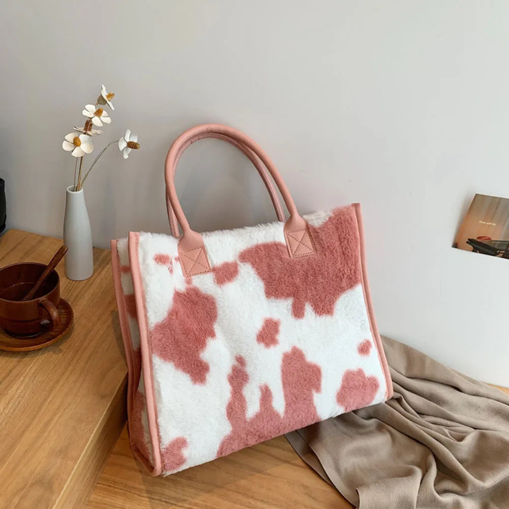 Faux Fur Tote Handbag Women Winter Shopper Ladies Shoulder Bag
