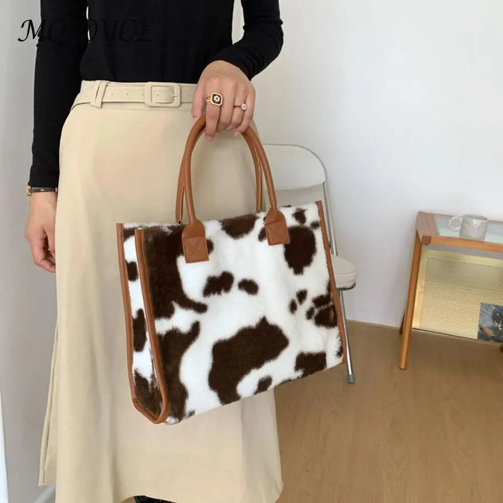Faux Fur Tote Handbag Women Winter Shopper Ladies Shoulder Bag