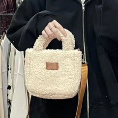 Plush Tote Purses Faux Fur Square Crossbody Bag for Women