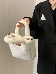 Plush Tote Purses Faux Fur Square Crossbody Bag for Women