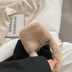 Faux Fur Handbags for Women Plush Large Capacity Female Shopping Bags