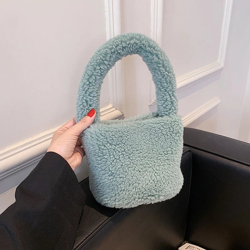 Faux Fur Handbags for Women Plush Large Capacity Female Shopping Bags