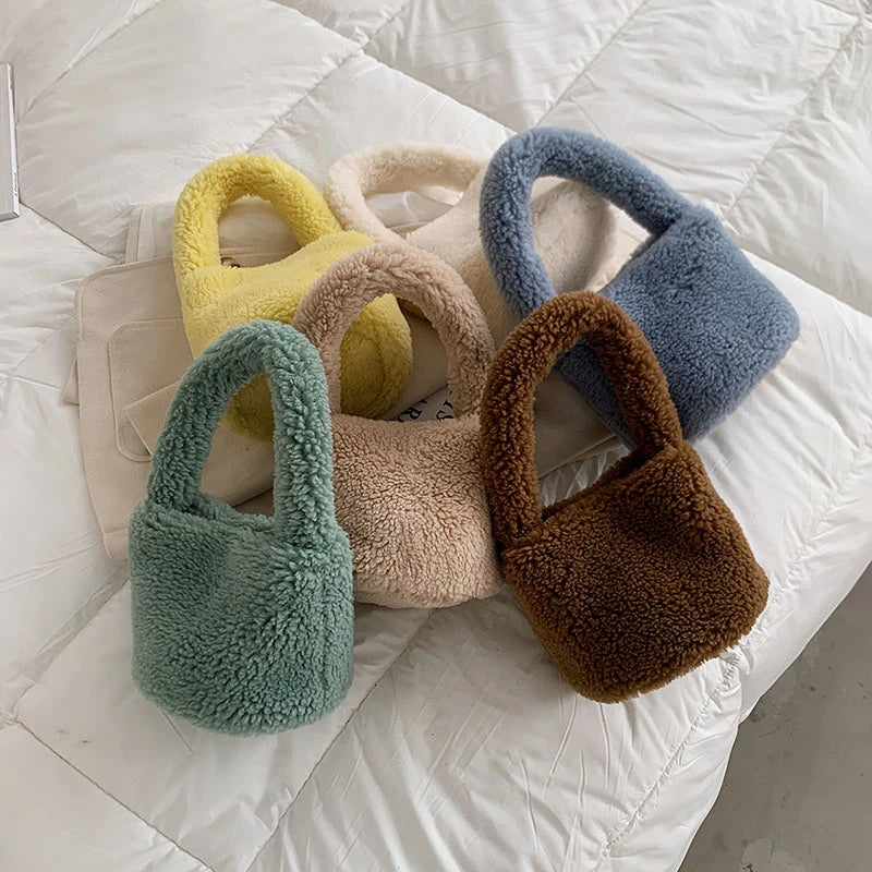 Faux Fur Handbags for Women Plush Large Capacity Female Shopping Bags