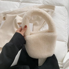 Faux Fur Handbags for Women Plush Large Capacity Female Shopping Bags