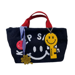 Faux Fur Lamb Wool Crossbody Bag Smiley Face Messenger Purse Handbag