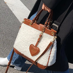 Faux Fur Large Tote Bag Winter High-Quality PU Leather Women's Handbag Shoulder