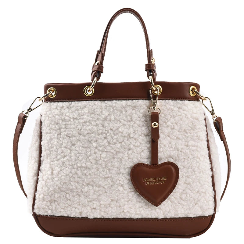 Faux Fur Large Tote Bag Winter High-Quality PU Leather Women's Handbag Shoulder