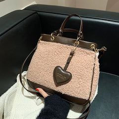 Faux Fur Large Tote Bag Winter High-Quality PU Leather Women's Handbag Shoulder