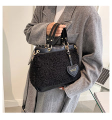 Faux Fur Large Tote Bag Winter High-Quality PU Leather Women's Handbag Shoulder