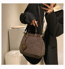 Faux Fur Large Tote Bag Winter High-Quality PU Leather Women's Handbag Shoulder
