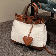 Faux Fur Large Tote Bag Winter High-Quality PU Leather Women's Handbag Shoulder