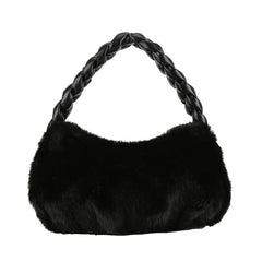 Faux Fur Mini Tote Bags Soft PU Braided Handle Bucket Bags