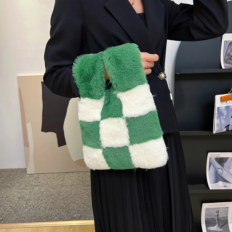 Faux Fur Shoulder Bag Plush Totes Evening Clutches