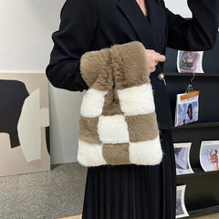 Faux Fur Shoulder Bag Plush Totes Evening Clutches