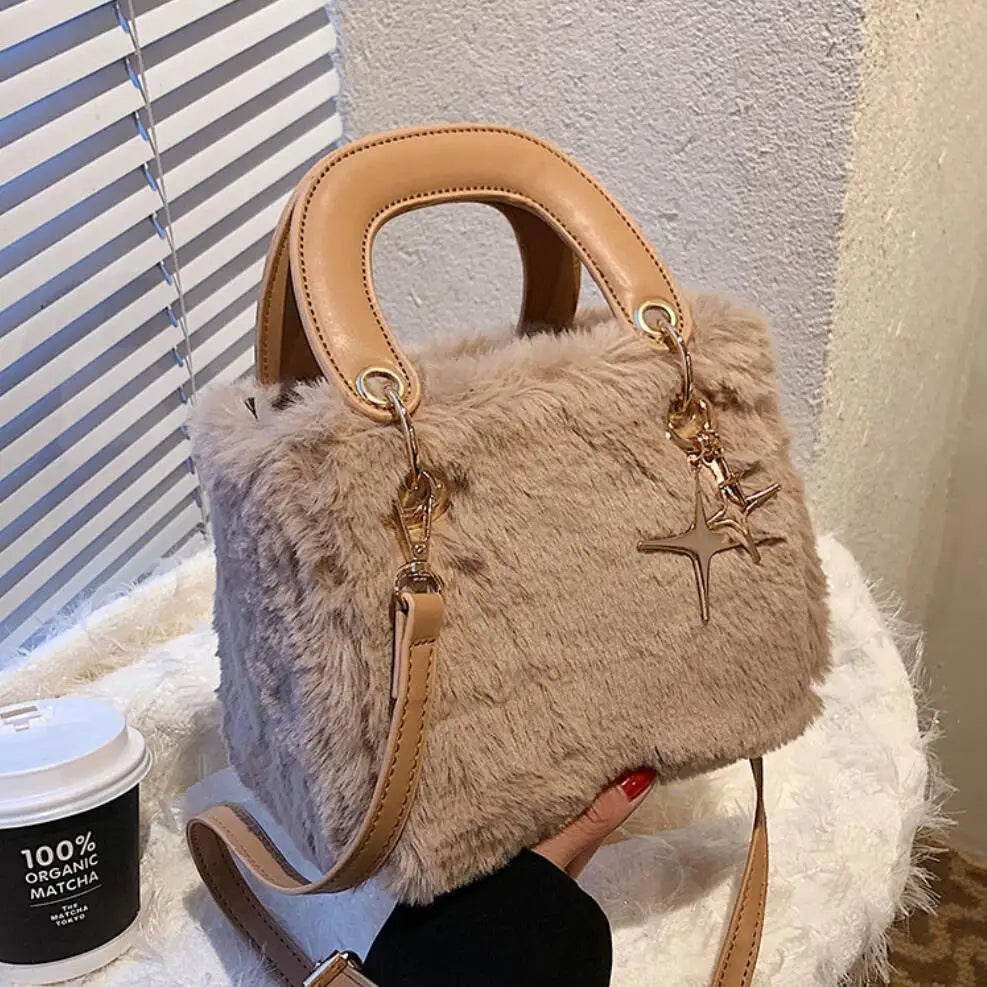 Soft Plush Small Tote Bag Winter Faux Fur Women Shoulder Messenger Bag