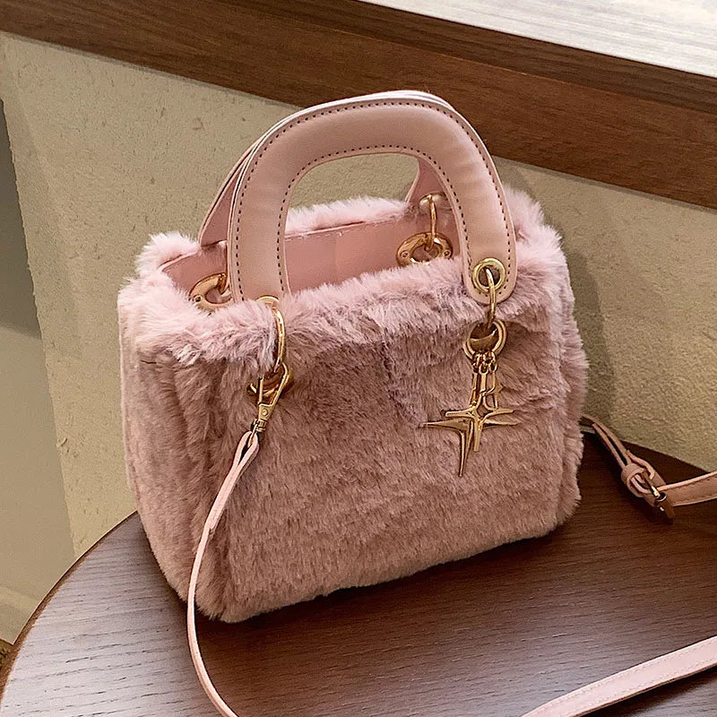 Soft Plush Small Tote Bag Winter Faux Fur Women Shoulder Messenger Bag