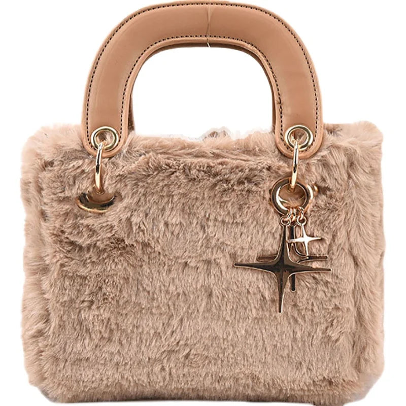 Soft Plush Small Tote Bag Winter Faux Fur Women Shoulder Messenger Bag