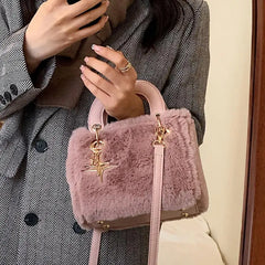 Soft Plush Small Tote Bag Winter Faux Fur Women Shoulder Messenger Bag