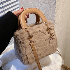 Soft Plush Small Tote Bag Winter Faux Fur Women Shoulder Messenger Bag