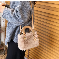 Soft Plush Small Tote Bag Winter Faux Fur Women Shoulder Messenger Bag