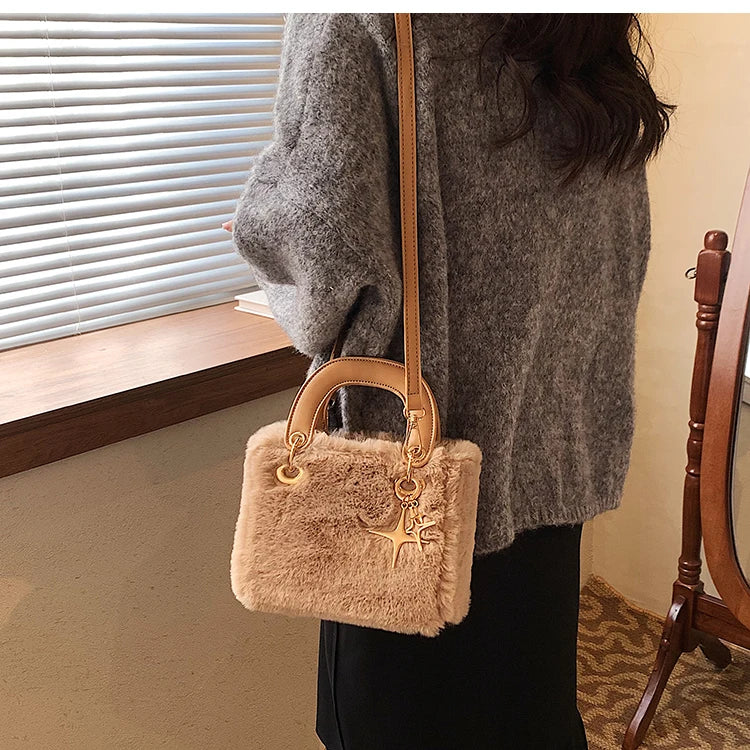 Soft Plush Small Tote Bag Winter Faux Fur Women Shoulder Messenger Bag