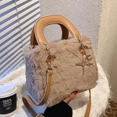 Soft Plush Small Tote Bag Winter Faux Fur Women Shoulder Messenger Bag