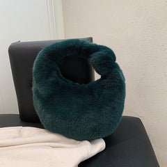 Soft Plush Women's Handbag Half Moon Handle Bag Phone Purse
