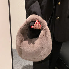 Soft Plush Women's Handbag Half Moon Handle Bag Phone Purse