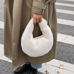 Soft Plush Women's Handbag Half Moon Handle Bag Phone Purse