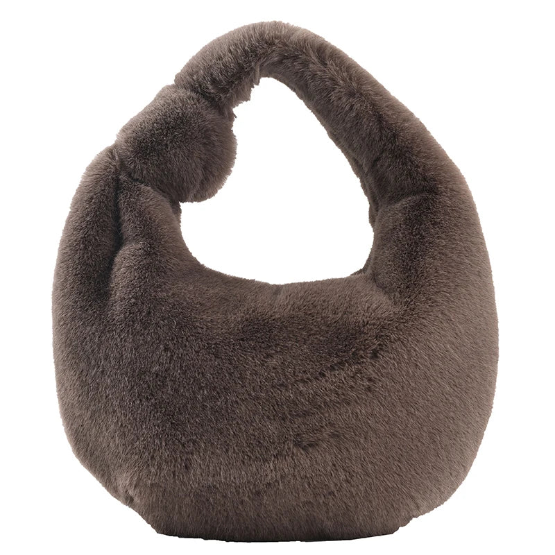 Soft Plush Women's Handbag Half Moon Handle Bag Phone Purse