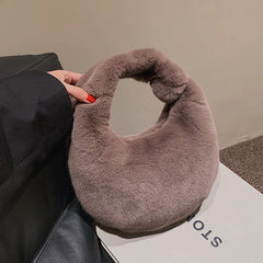 Soft Plush Women's Handbag Half Moon Handle Bag Phone Purse