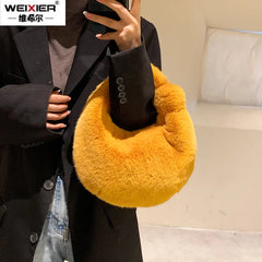 Soft Plush Women's Handbag Half Moon Handle Bag Phone Purse