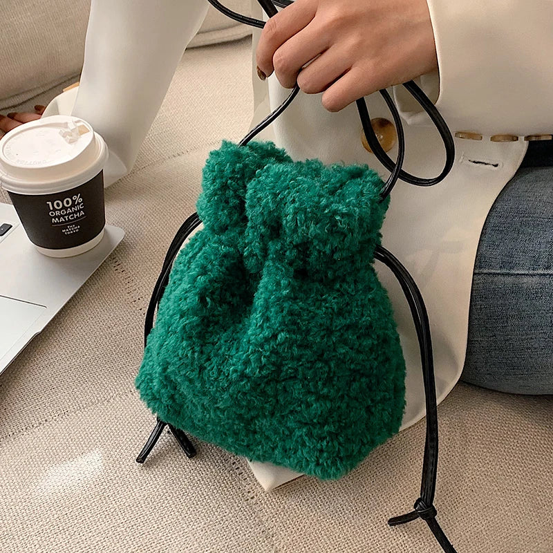 Soft Faux Fur Tote Bag Winter Lamb Wool Women's Handbag